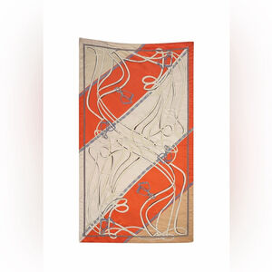 Silk Equestrian Print Scarf 34” x 72” Luxury Horsebit Design Oversized Wrap